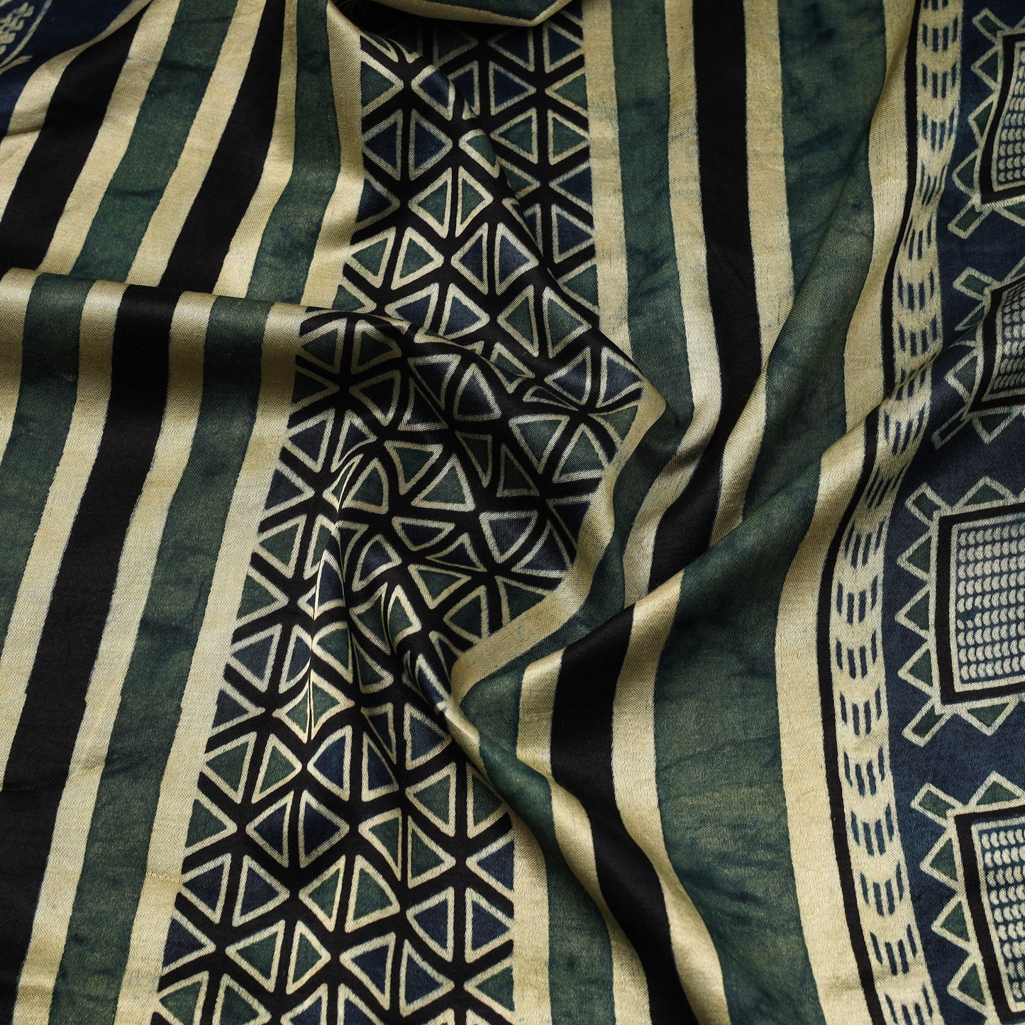 Blue - natural dyed mashru silk fabric 14 - handcrafted