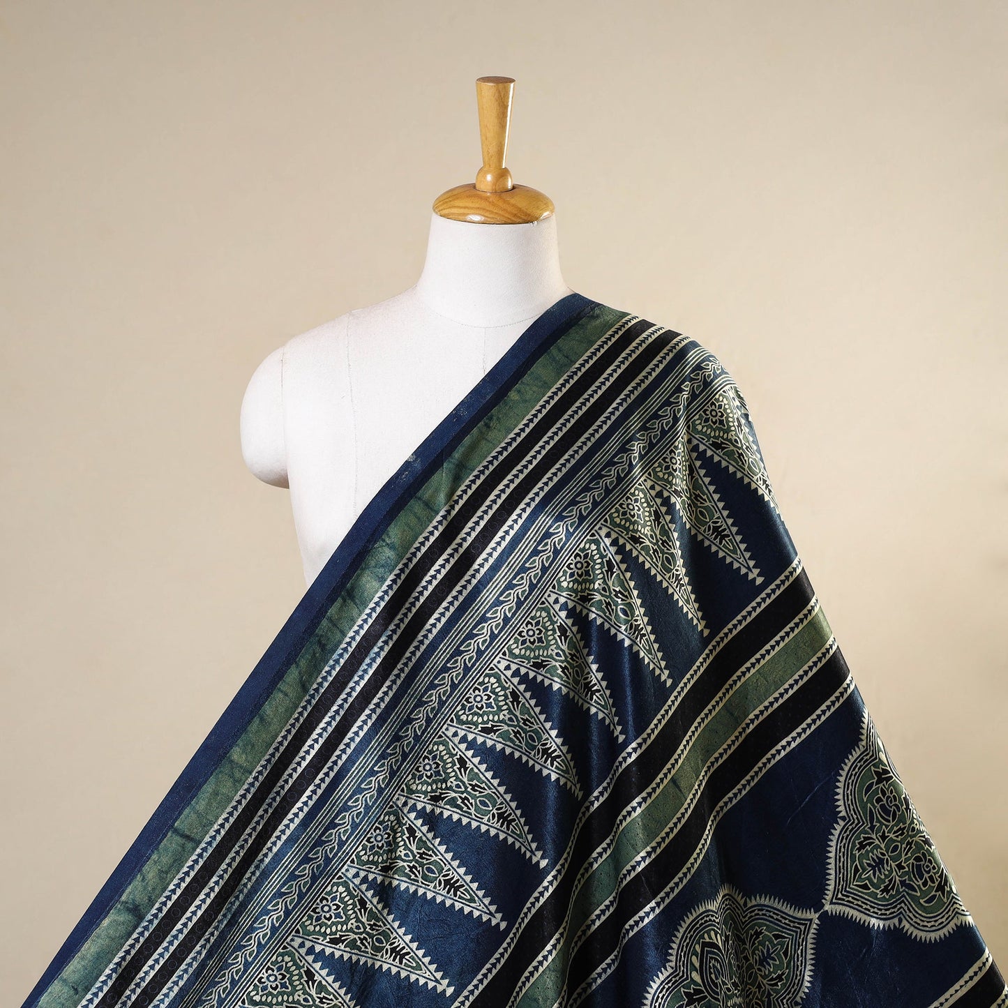 Blue - natural dyed mashru silk fabric 15 - handcrafted