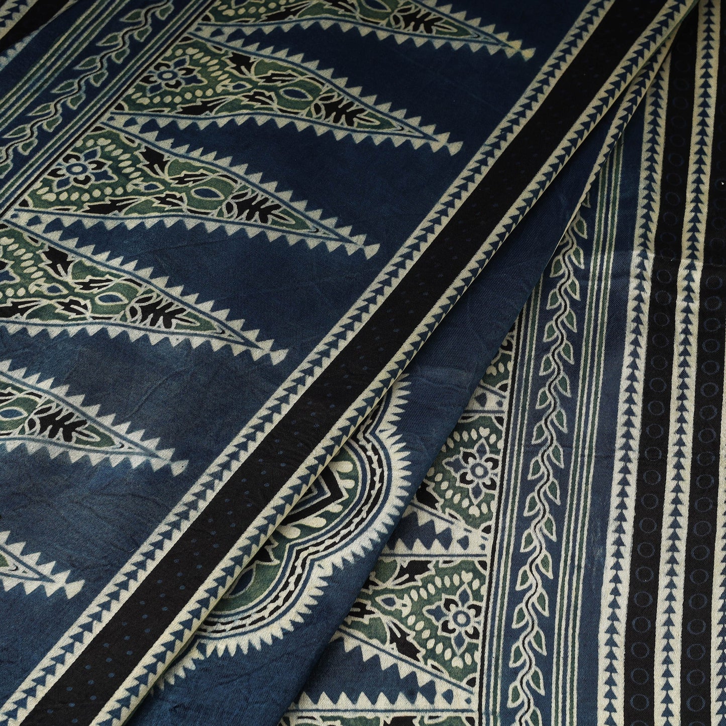 Blue - natural dyed mashru silk fabric 15 - handcrafted