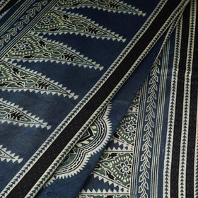 Blue - natural dyed mashru silk fabric 15 - handcrafted
