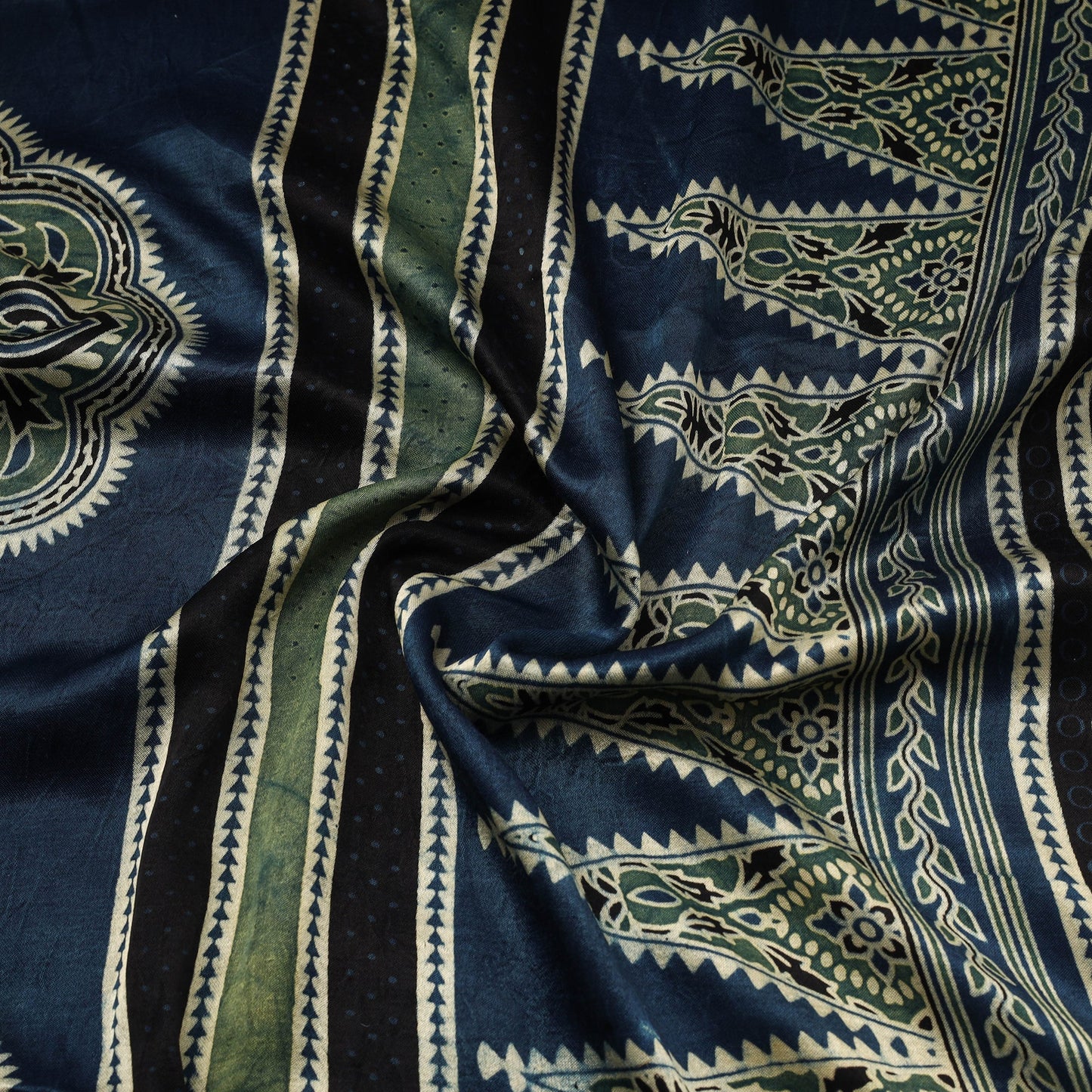 Blue - natural dyed mashru silk fabric 15 - handcrafted