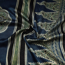 Blue - natural dyed mashru silk fabric 15 - handcrafted