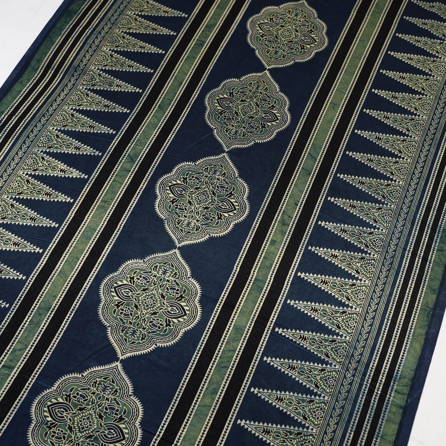 Blue - natural dyed mashru silk fabric 15 - handcrafted