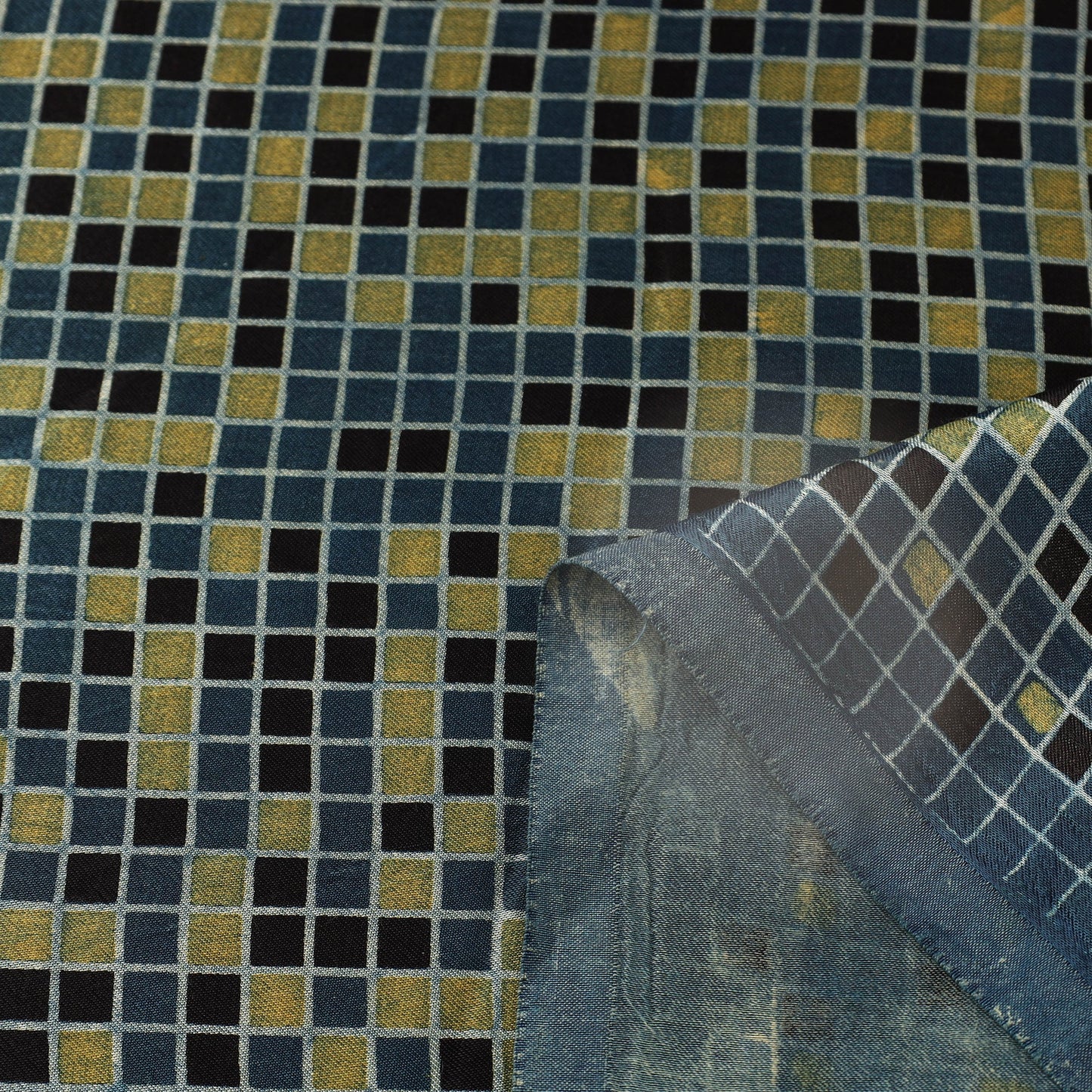 Blue Natural Dyed Mashru Silk Ajrakh Print Fabric