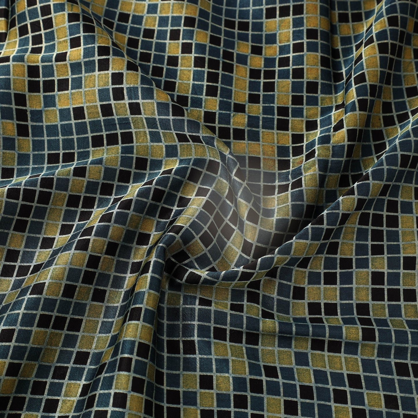 Blue Natural Dyed Mashru Silk Ajrakh Print Fabric