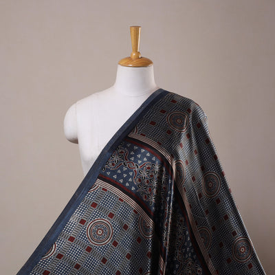 Blue - natural dyed mashru silk fabric 20 - handcrafted