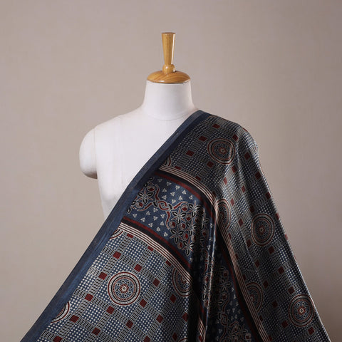 Blue - natural dyed mashru silk fabric 20 - handcrafted