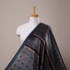 Blue - natural dyed mashru silk fabric 20 - handcrafted