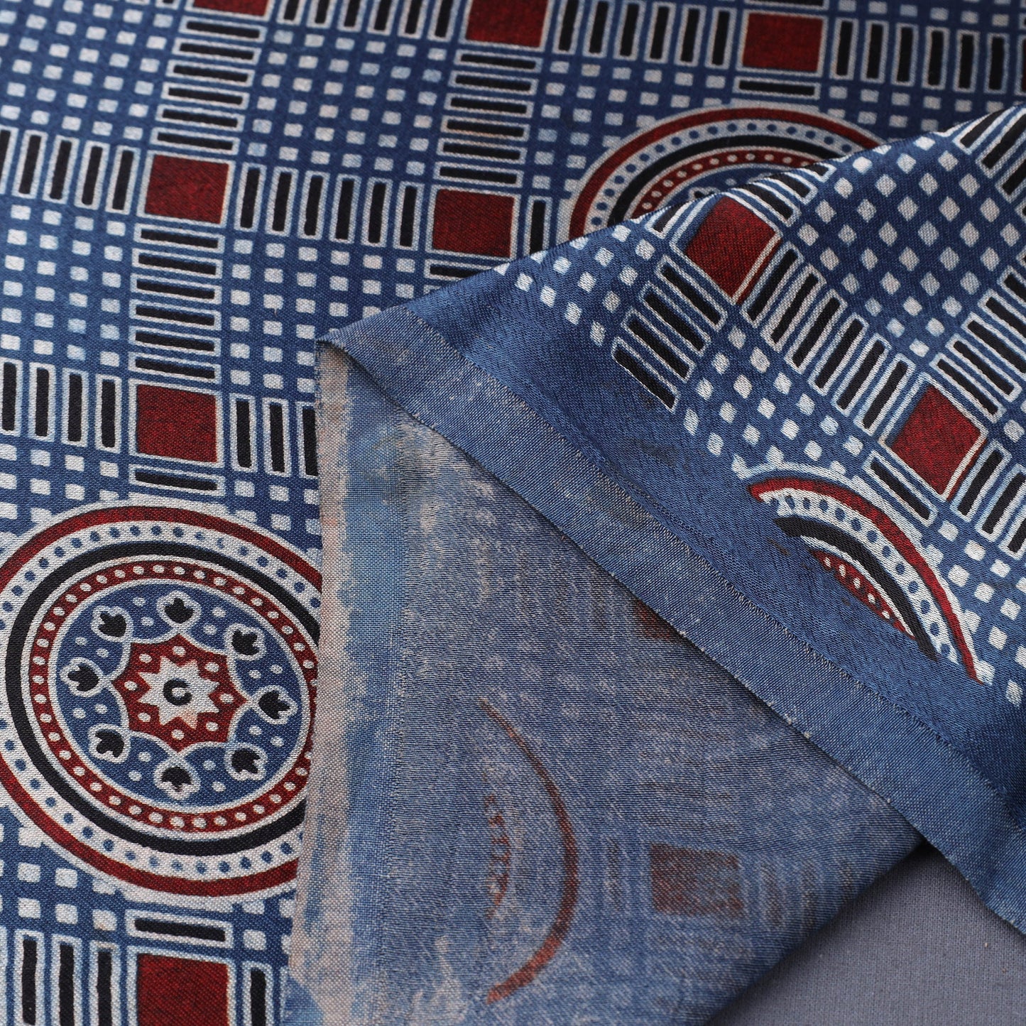 Blue - natural dyed mashru silk fabric 20 - handcrafted