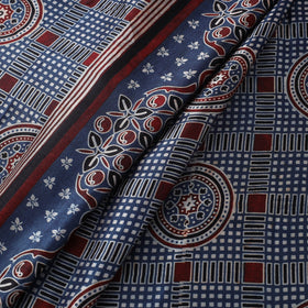 Blue - natural dyed mashru silk fabric 20 - handcrafted