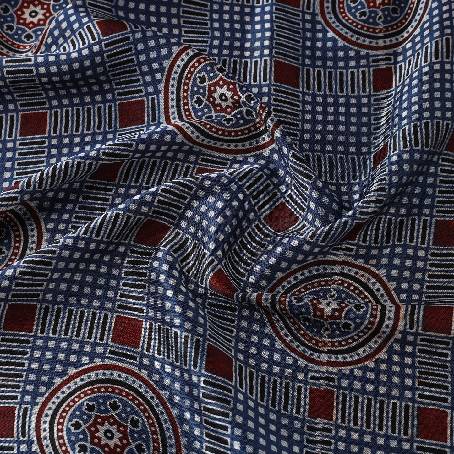 Blue - natural dyed mashru silk fabric 20 - handcrafted