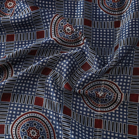 Blue - natural dyed mashru silk fabric 20 - handcrafted