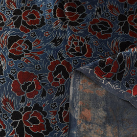 Blue Natural Dyed Mashru Silk Ajrakh Print Fabric