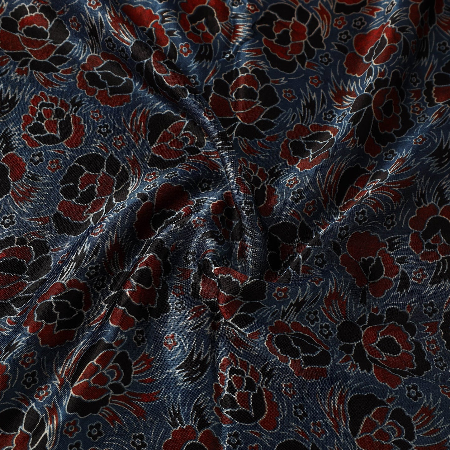 Blue Natural Dyed Mashru Silk Ajrakh Print Fabric