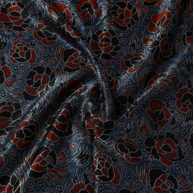 Blue Natural Dyed Mashru Silk Ajrakh Print Fabric