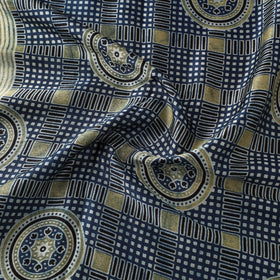 Blue Natural Dyed Mashru Silk Ajrakh Print Fabric