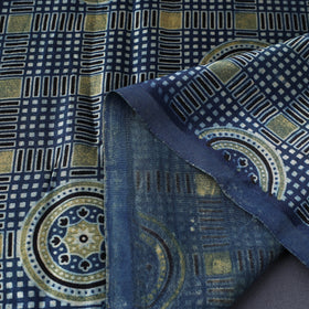 Blue Natural Dyed Mashru Silk Ajrakh Print Fabric