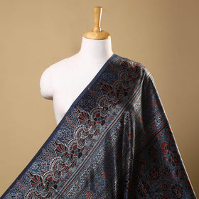 Blue Natural Dyed Mashru Silk Ajrakh Print Fabric