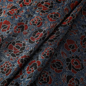 Blue Natural Dyed Mashru Silk Ajrakh Print Fabric