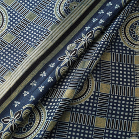 Blue Natural Dyed Mashru Silk Ajrakh Print Fabric