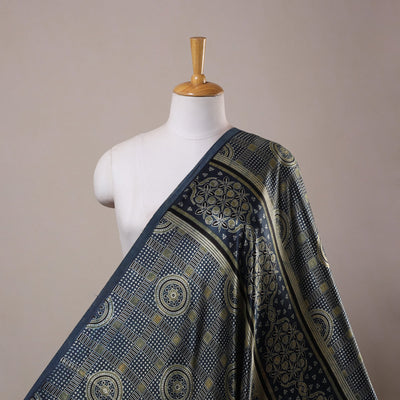 Blue Natural Dyed Mashru Silk Ajrakh Print Fabric