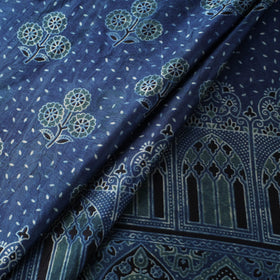 Blue - natural dyed mashru silk fabric 25 - handcrafted