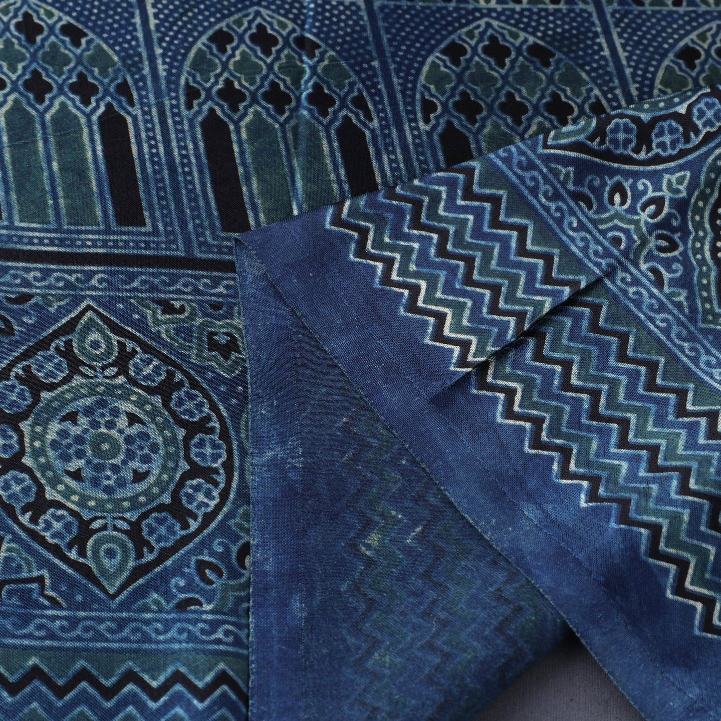 Blue - natural dyed mashru silk fabric 25 - handcrafted
