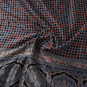 Blue Natural Dyed Mashru Silk Ajrakh Print Fabric