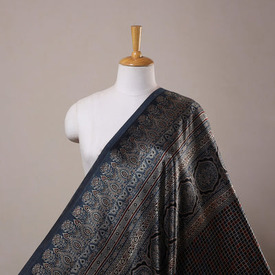 Blue Natural Dyed Mashru Silk Ajrakh Print Fabric