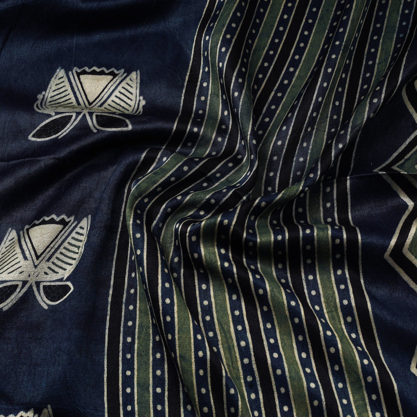 Blue - natural dyed mashru silk fabric 27 - handcrafted