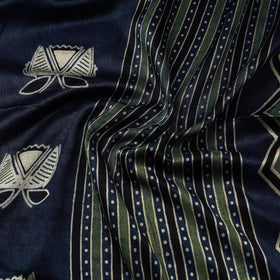 Blue - natural dyed mashru silk fabric 27 - handcrafted