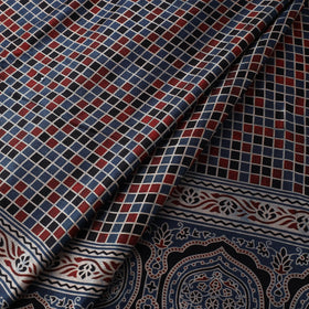 Blue Natural Dyed Mashru Silk Ajrakh Print Fabric