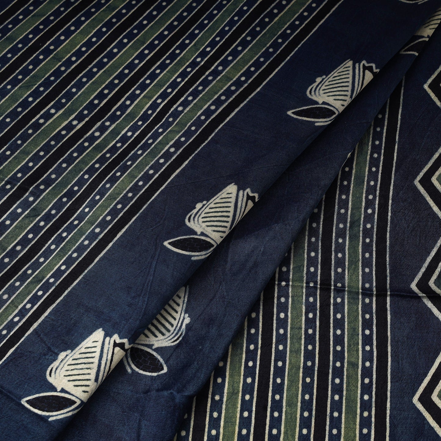 Blue - natural dyed mashru silk fabric 27 - handcrafted