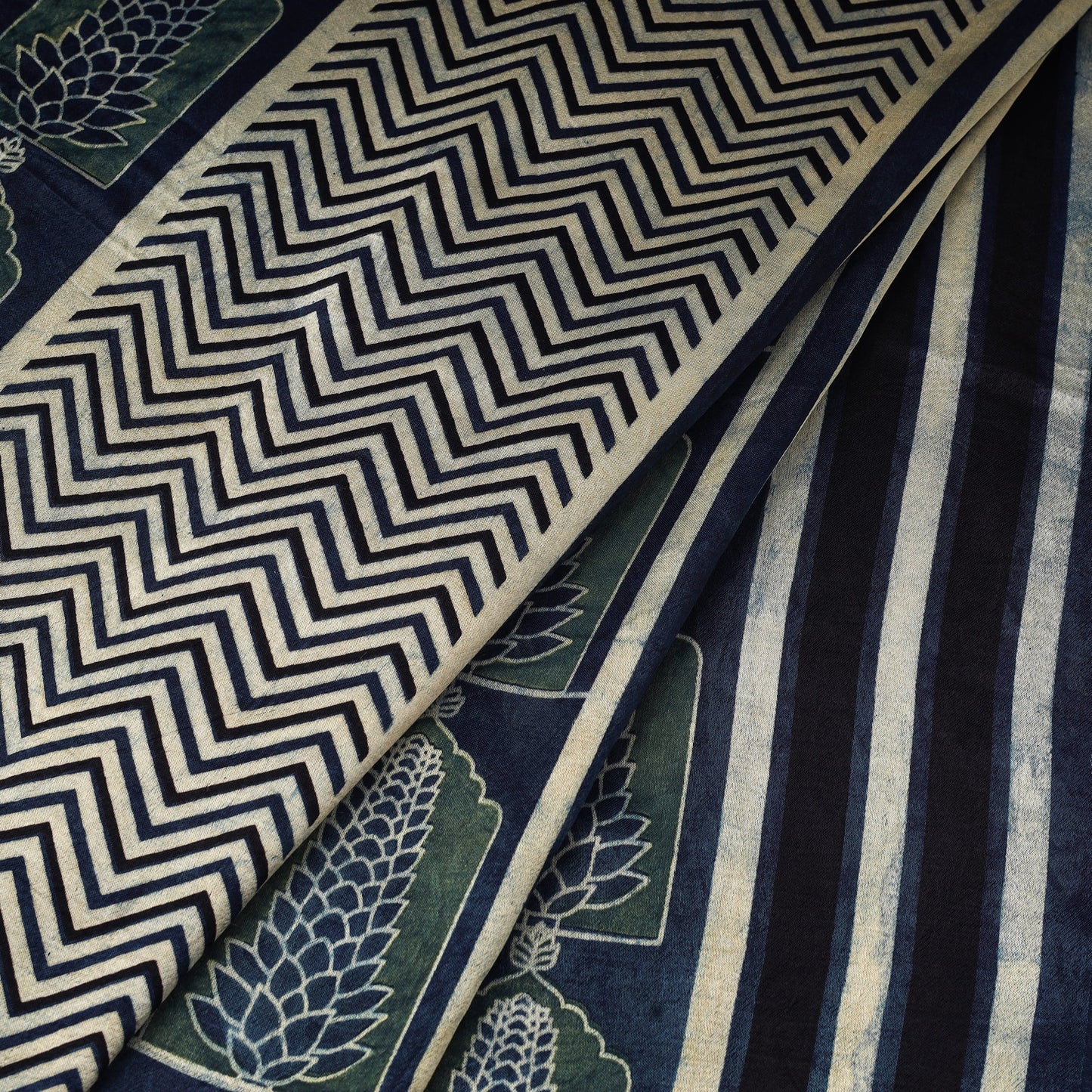 Blue - natural dyed mashru silk fabric 28 - handcrafted