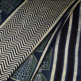 Blue - natural dyed mashru silk fabric 28 - handcrafted