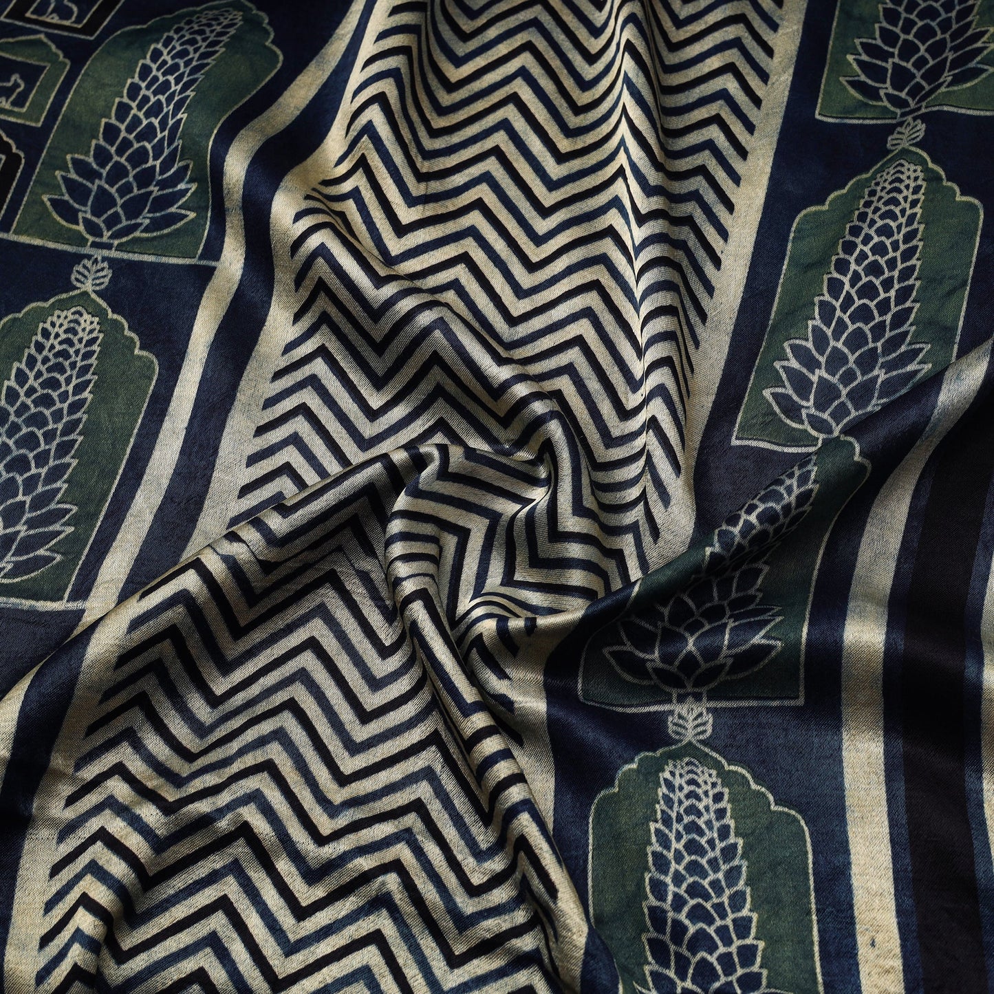 Blue - natural dyed mashru silk fabric 28 - handcrafted