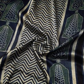 Blue - natural dyed mashru silk fabric 28 - handcrafted