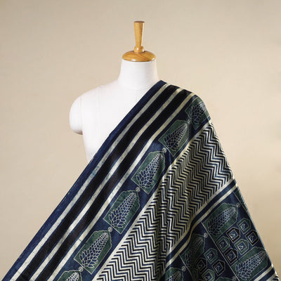 Blue - natural dyed mashru silk fabric 28 - handcrafted
