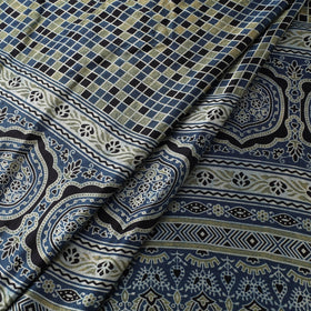 Blue Natural Dyed Mashru Silk Ajrakh Print Fabric