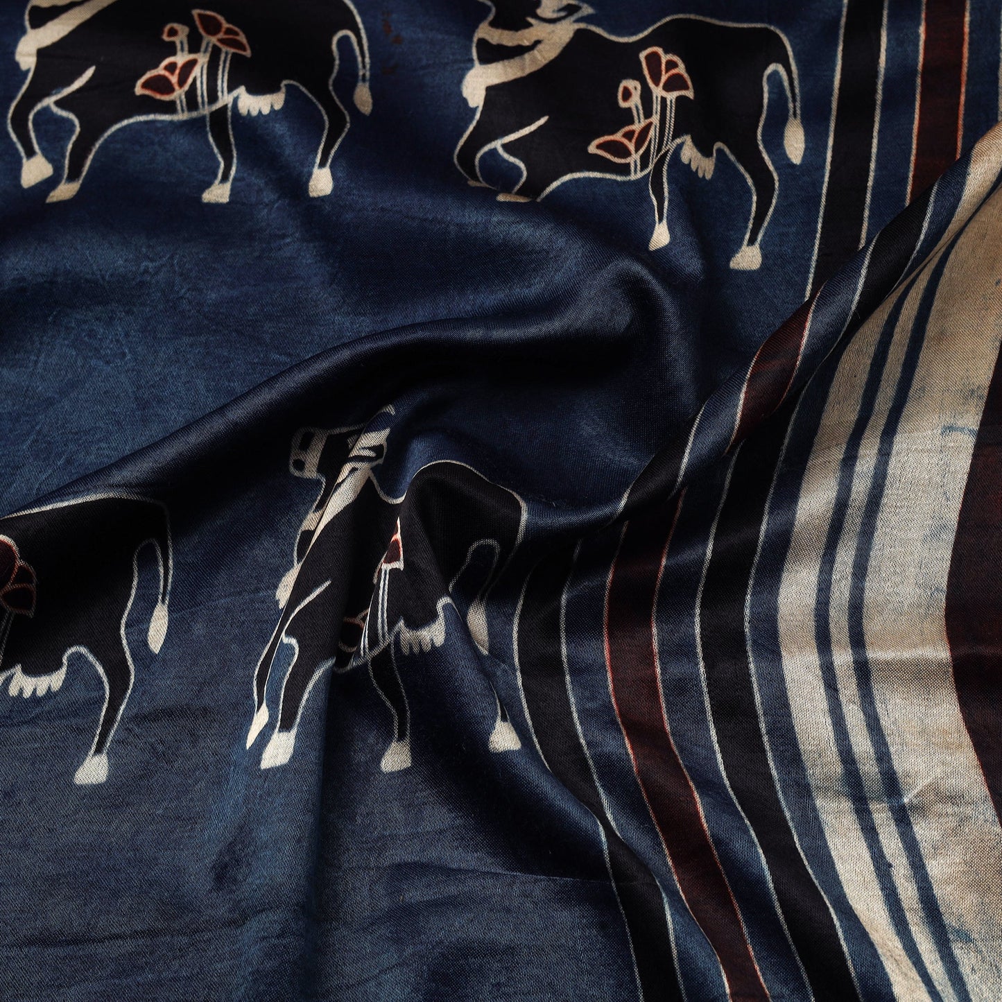 Blue - natural dyed mashru silk fabric 31 - handcrafted