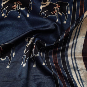 Blue - natural dyed mashru silk fabric 31 - handcrafted