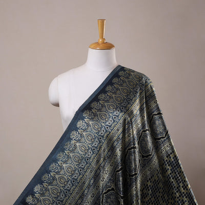 Blue Natural Dyed Mashru Silk Ajrakh Print Fabric