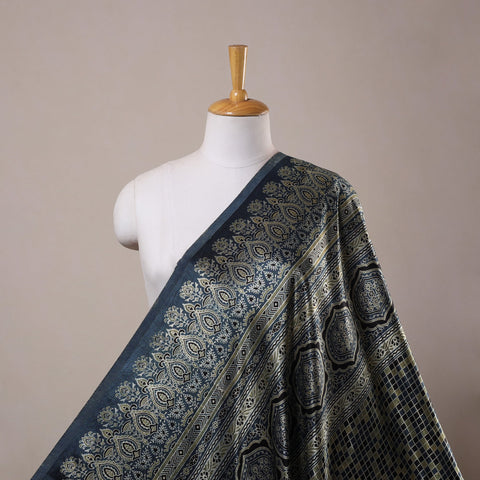 Blue Natural Dyed Mashru Silk Ajrakh Print Fabric