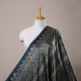 Blue Natural Dyed Mashru Silk Ajrakh Print Fabric