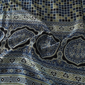 Blue Natural Dyed Mashru Silk Ajrakh Print Fabric