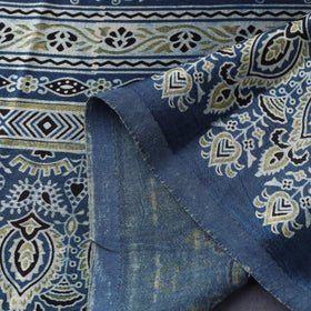 Blue Natural Dyed Mashru Silk Ajrakh Print Fabric