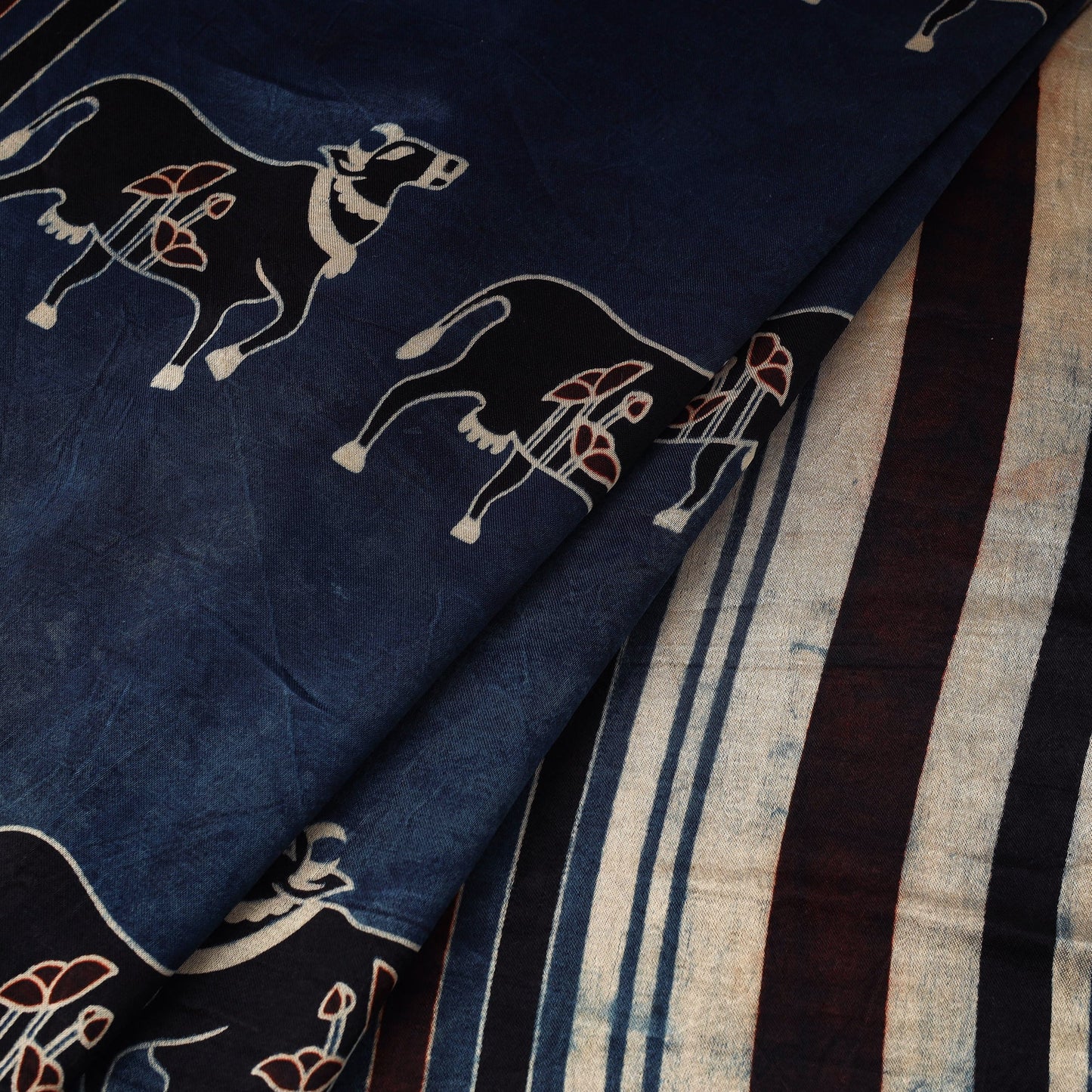 Blue - natural dyed mashru silk fabric 31 - handcrafted