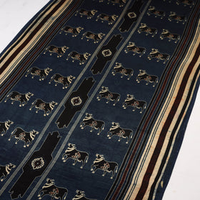 Blue - natural dyed mashru silk fabric 31 - handcrafted