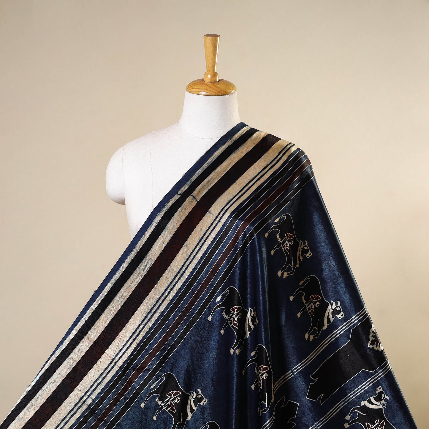 Blue - natural dyed mashru silk fabric 31 - handcrafted
