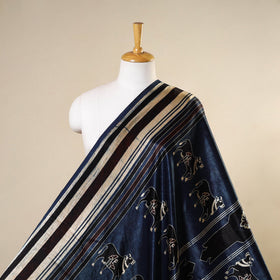 Blue - natural dyed mashru silk fabric 31 - handcrafted